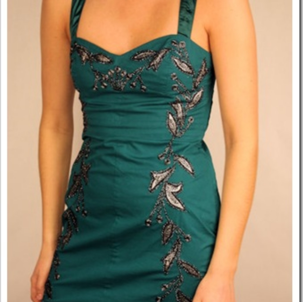 Free People Leaf Motif Mini Dress Teal Silver